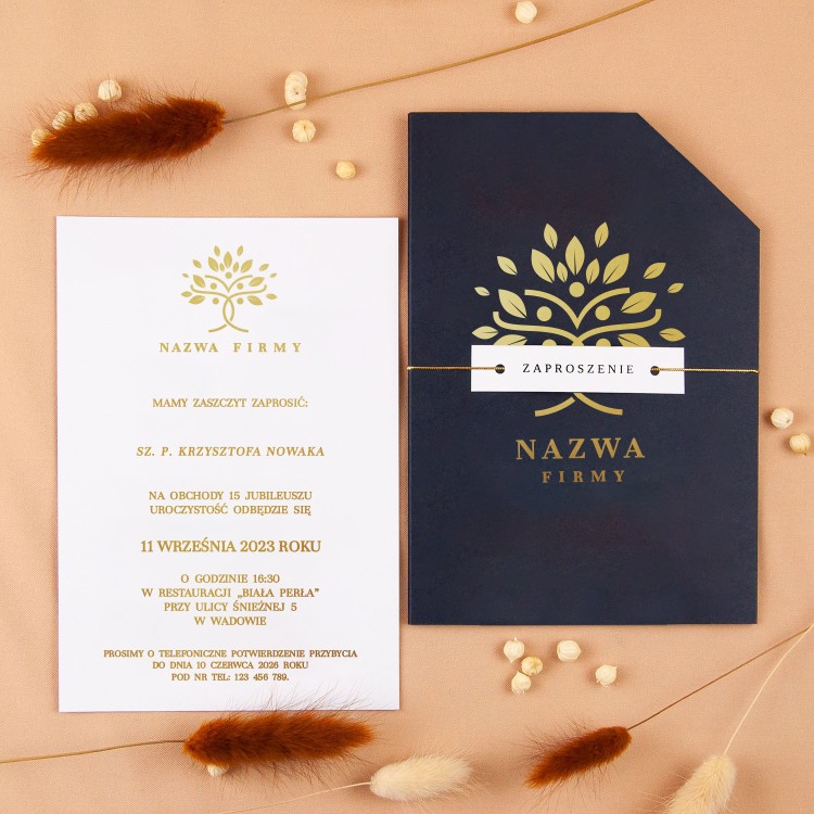 Zaproszenia biznesowe z etui w kolorze granatowym ze złoconym logo firmy - Glamour Navy Case 